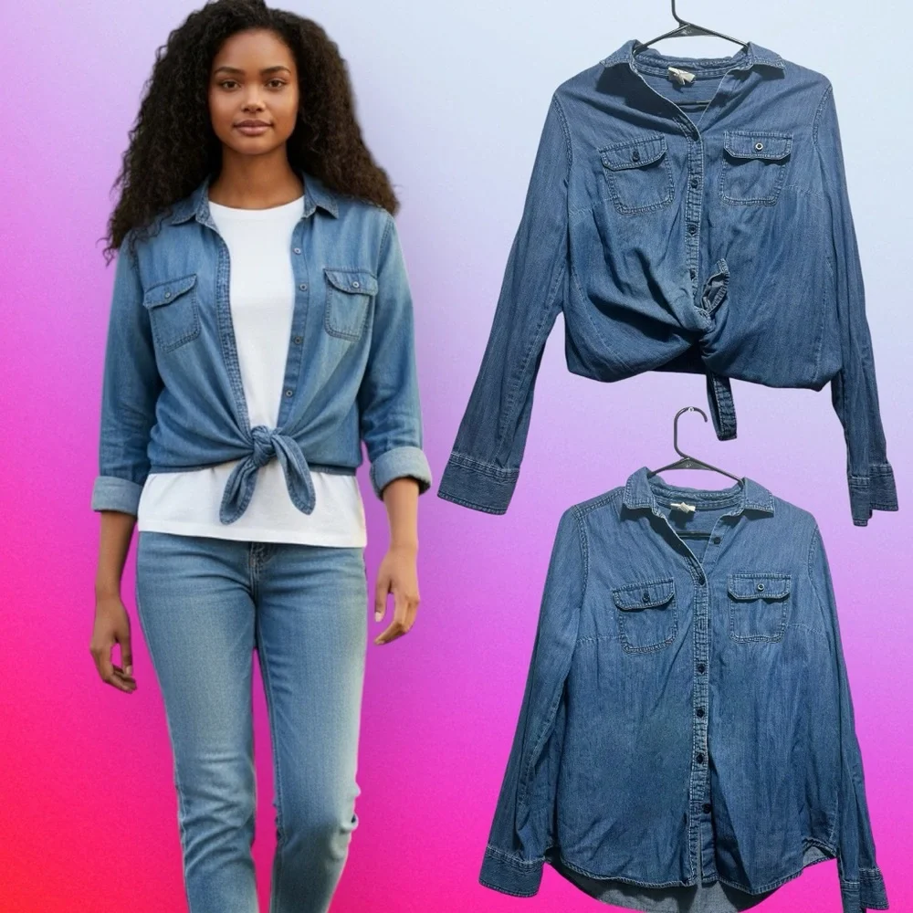 Vintage style St. John's Bay Classic Blue Denim Shirt - Picture 1 of 6
